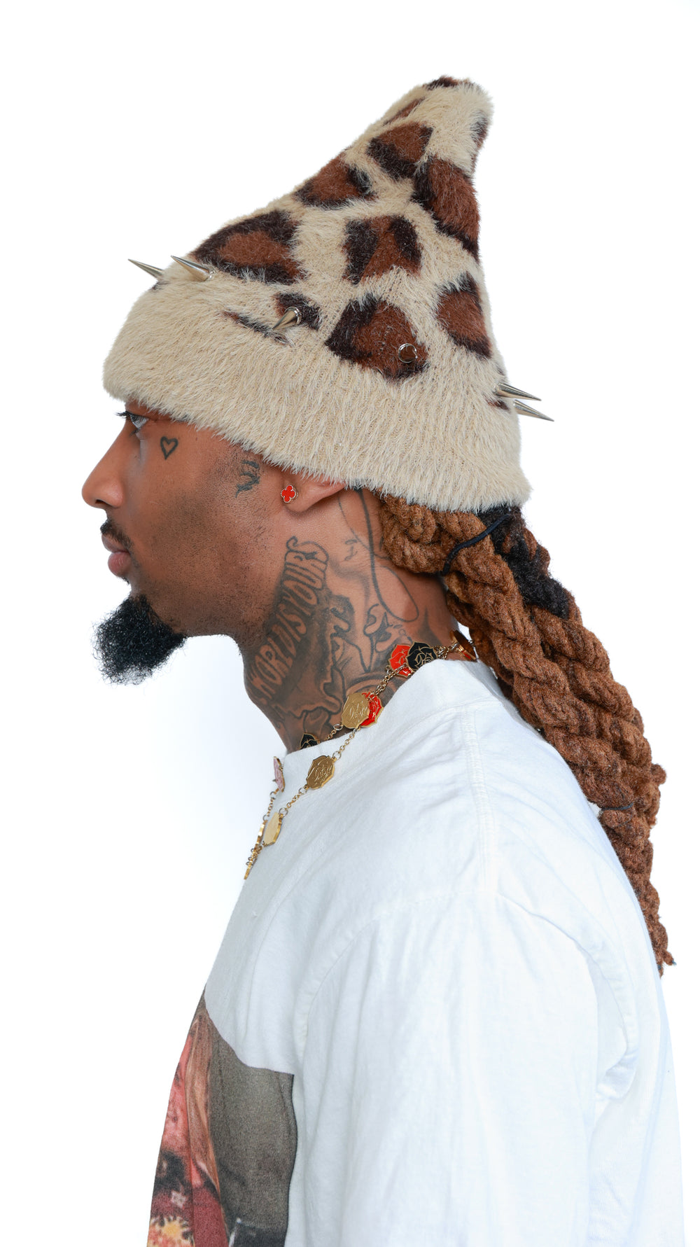 Cheetah Print Mohair Spiked Beanie