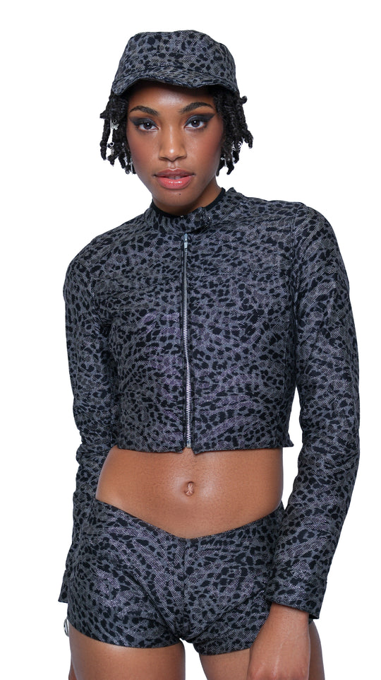Black Cheetah Print Moto Jacket
