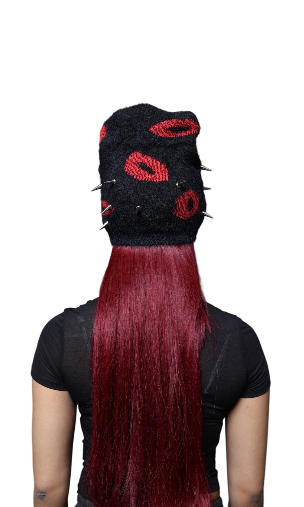 Kiss Lips Mohair Spiked Out Beanie (black)