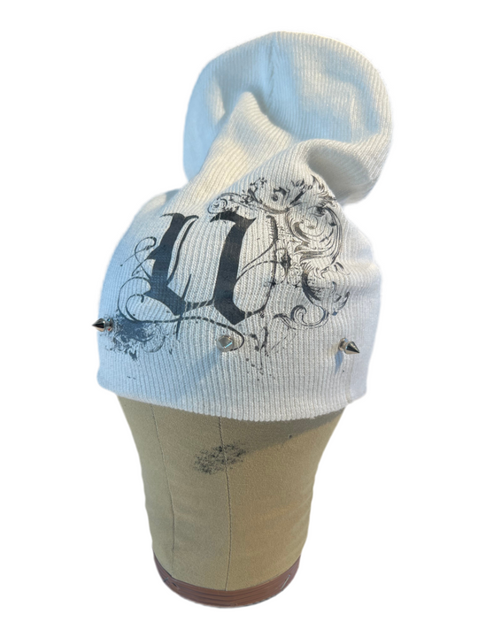 Spiked “U” Beanie (white)