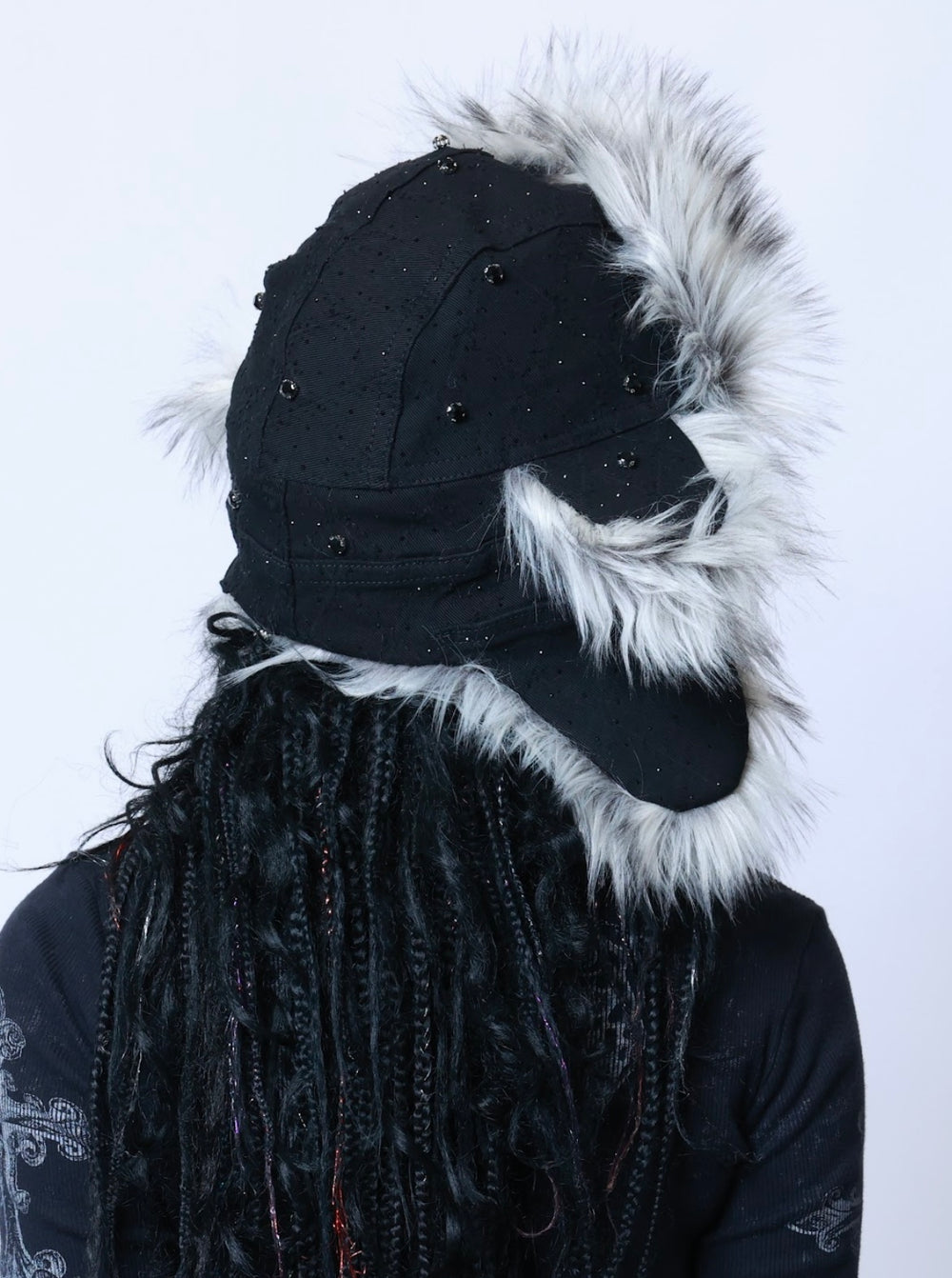 Upcycled Rhinestone Trapper Hats (Black)