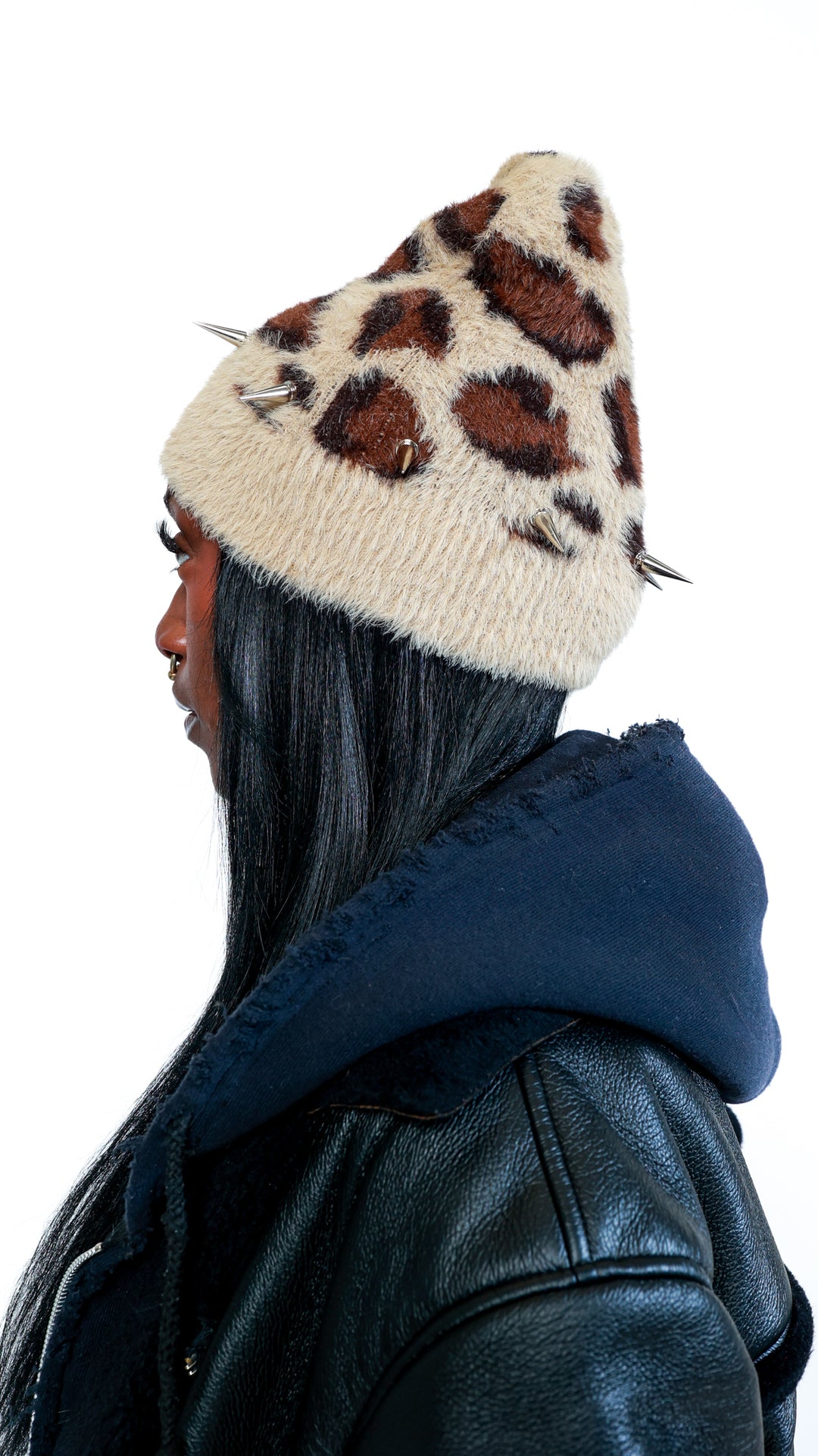 Cheetah Print Mohair Spiked Beanie