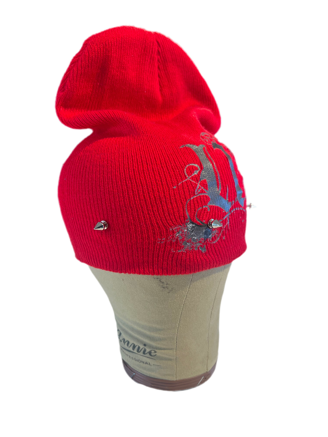 Spiked “U” Beanie (red)
