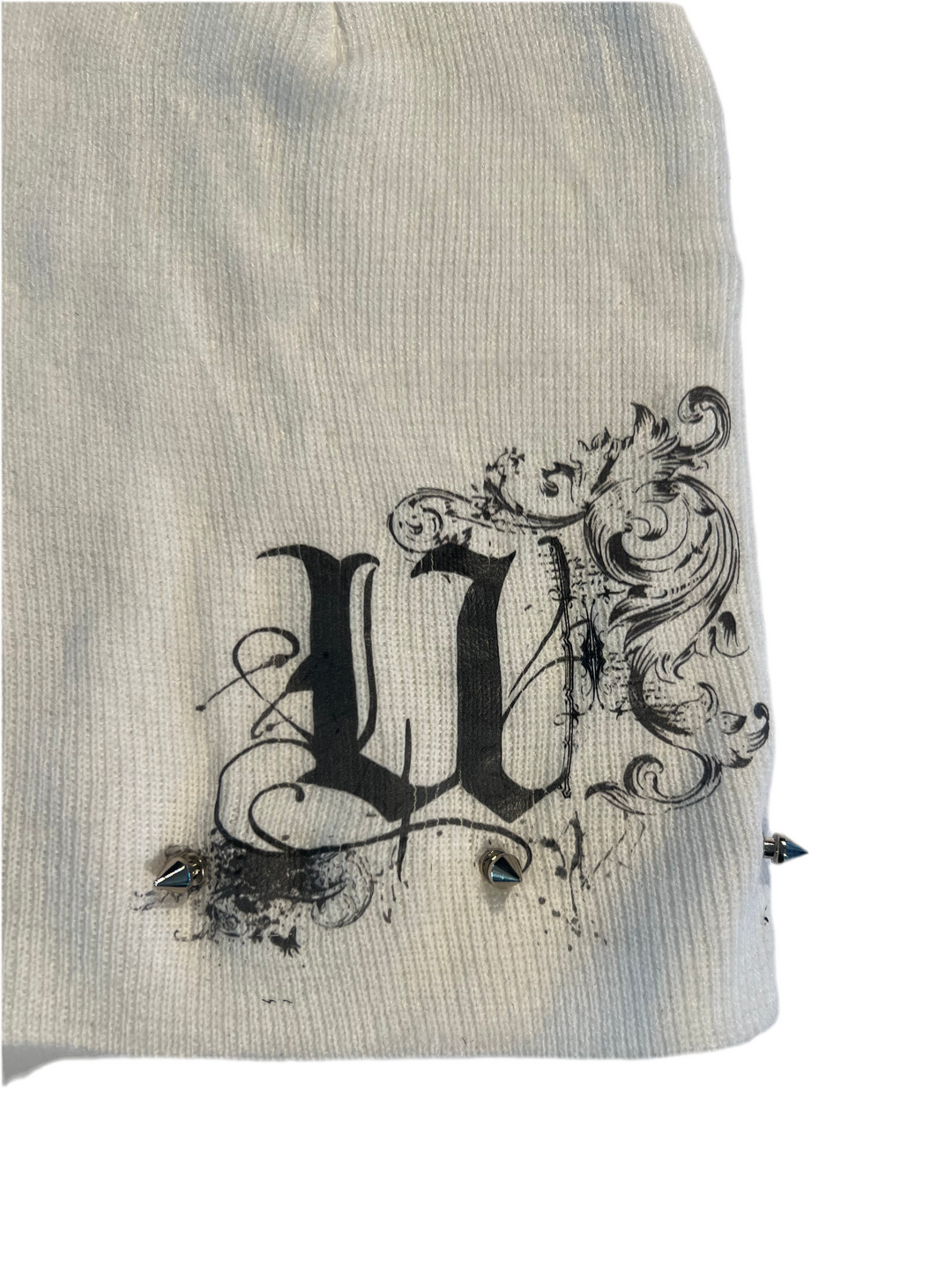 Spiked “U” Beanie (white)
