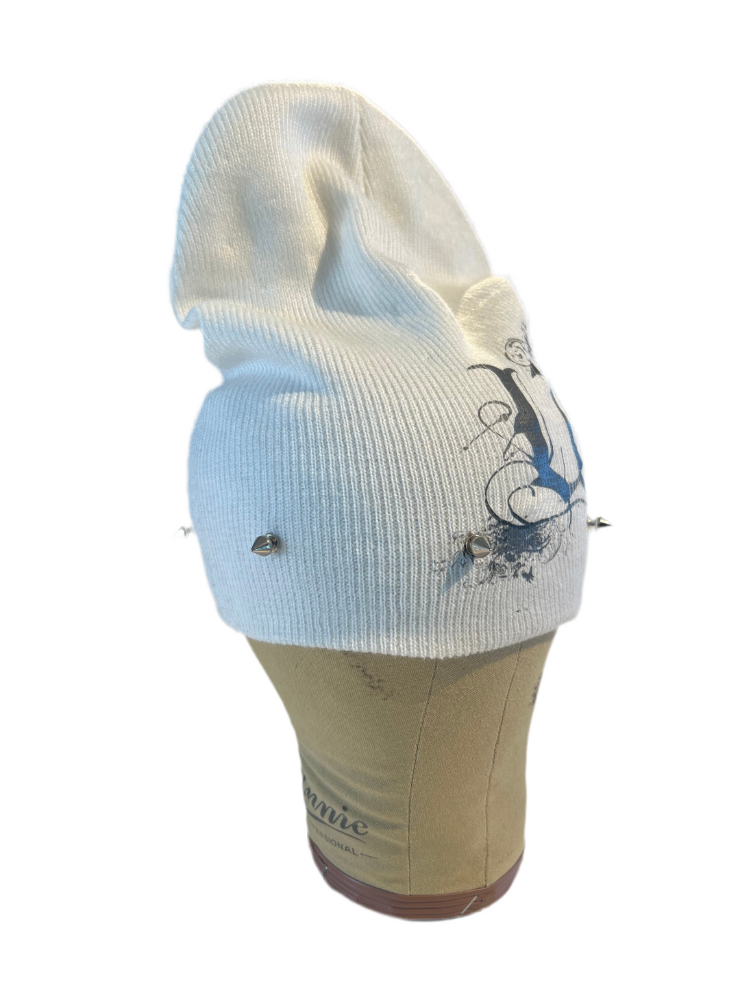 Spiked “U” Beanie (white)