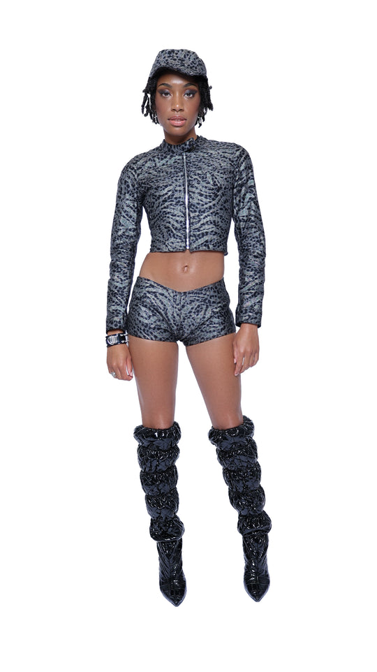 Black Cheetah Print Moto Jacket