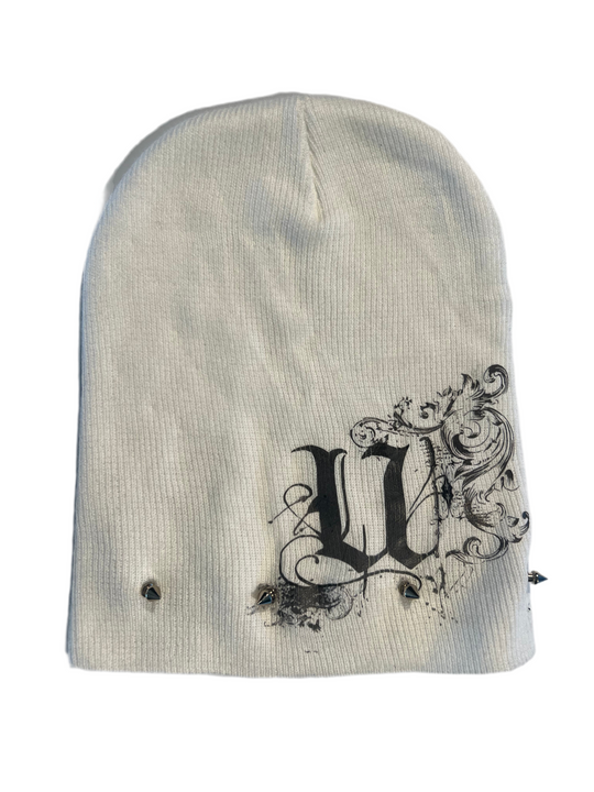 Spiked “U” Beanie (white)