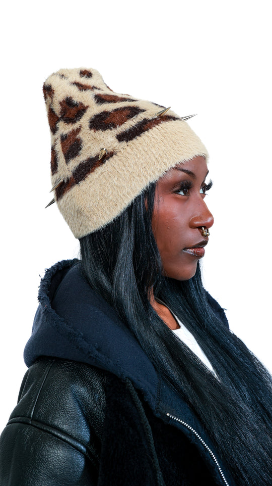 Cheetah Print Mohair Spiked Beanie