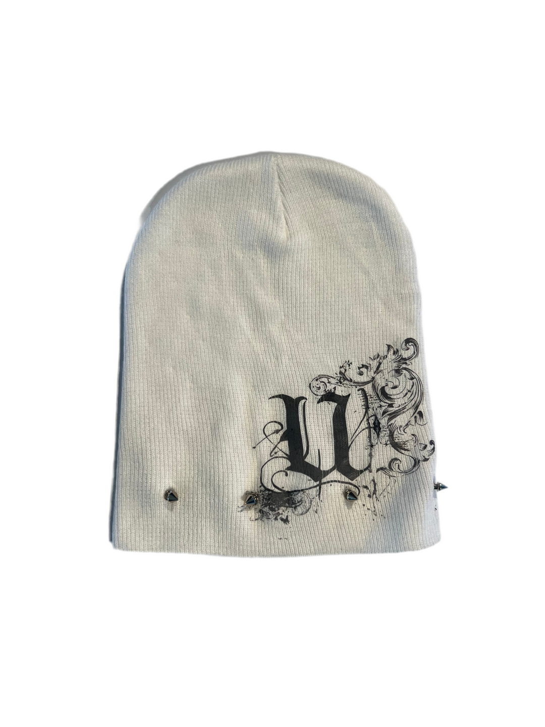 Spiked “U” Beanie (white)