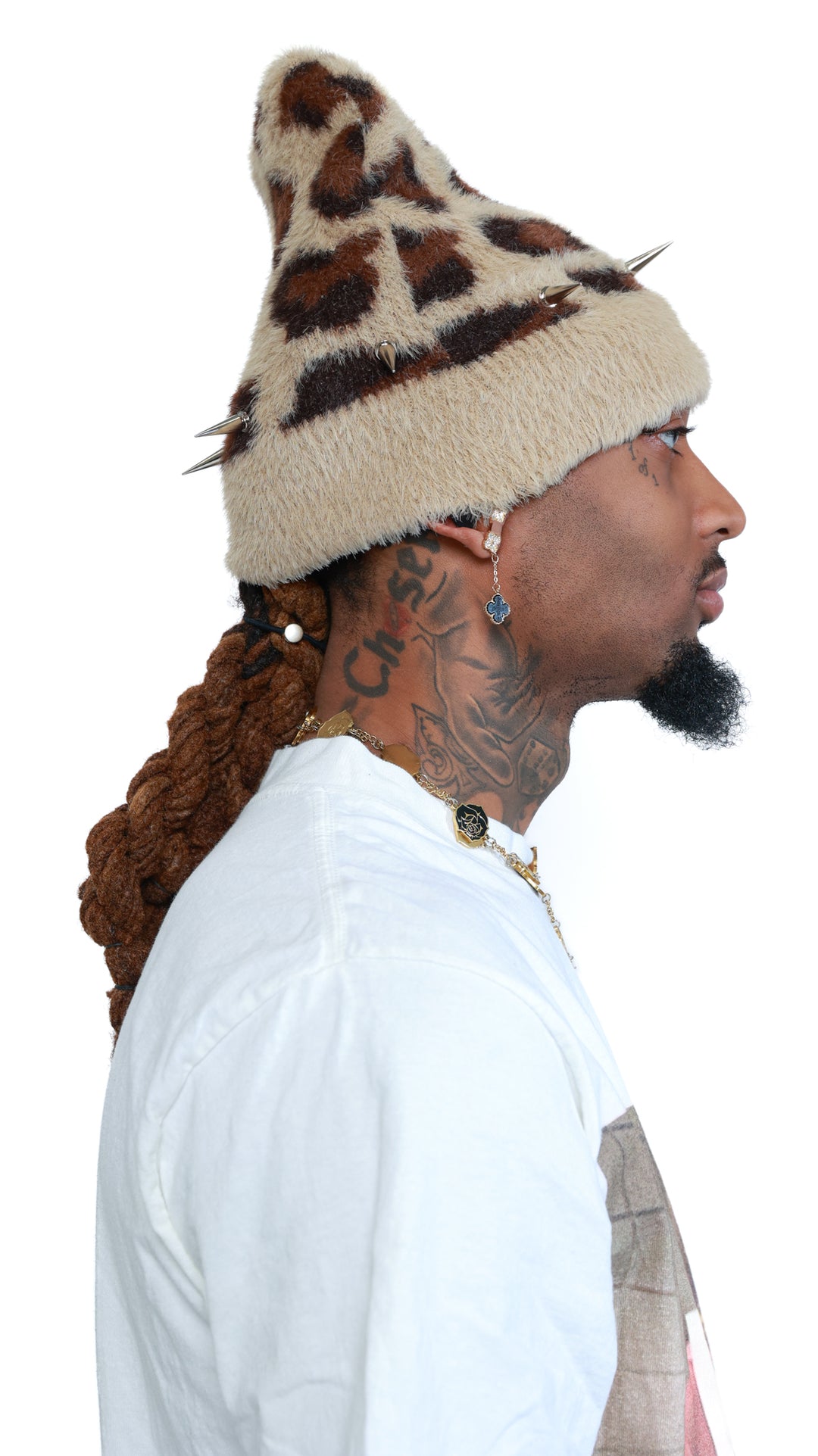 Cheetah Print Mohair Spiked Beanie