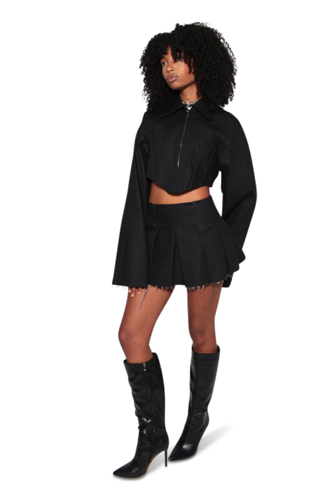 Black Pleated Mini Skirt